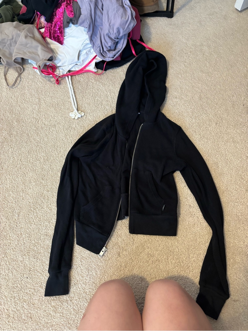 TNA Black Hooded Zip Bomber Jacket
